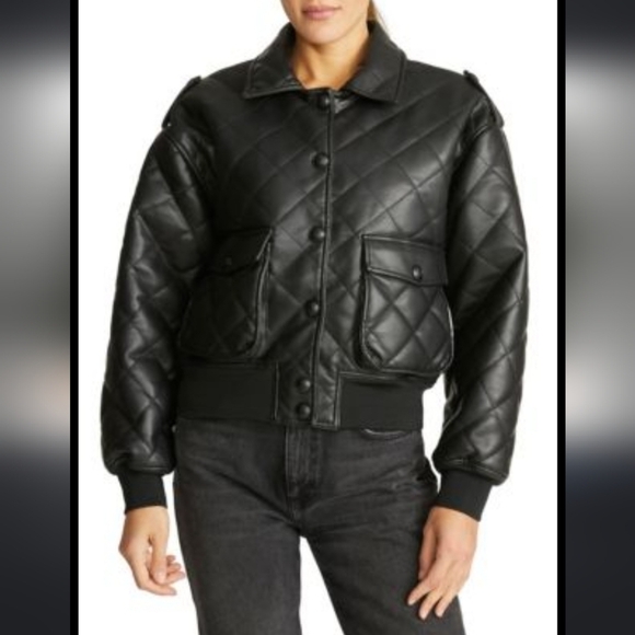 REBECCA MINKOFFQuilted Vegan Leather Bomber Jacket brand new - Picture 3 of 14